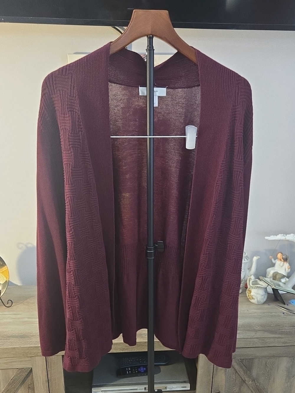CJ Banks Open-Front Cardigan Sweater in Deep Burgundy